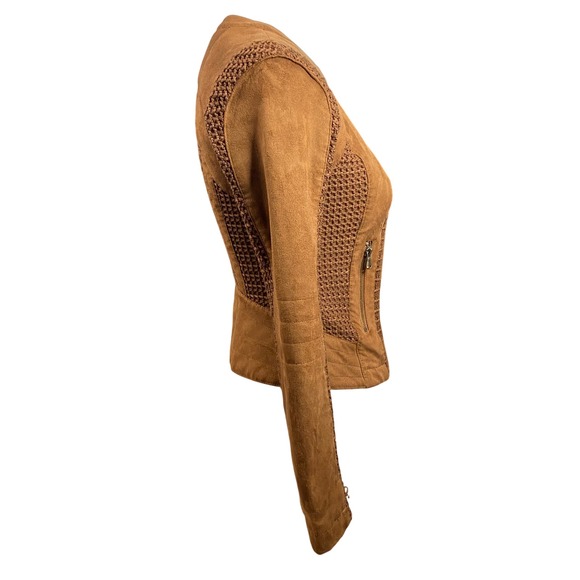 BNCI by Blanc Noir Women's Brown Suede Knit Moto Jacket Size S - Picture 12 of 13
